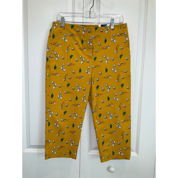 Izod Woman's Golf Pedal Pusher Capri Pants Golf Motif on Mustard NWT Size 6 - Picture 1 of 5